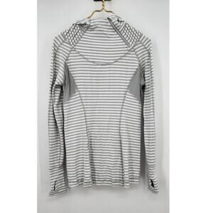 Lululemon Base Runner Grey White Striped Hooded Sweatshirt Size‎ 8